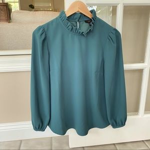 {J. Crew} L/S Ruffle-neck Top in 365 Crepe in XS (fits like S)